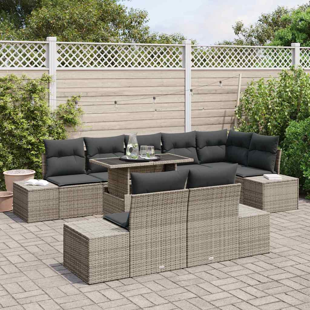 Set Divano da Giardino 9 pcs Grigio Poly Rattan
