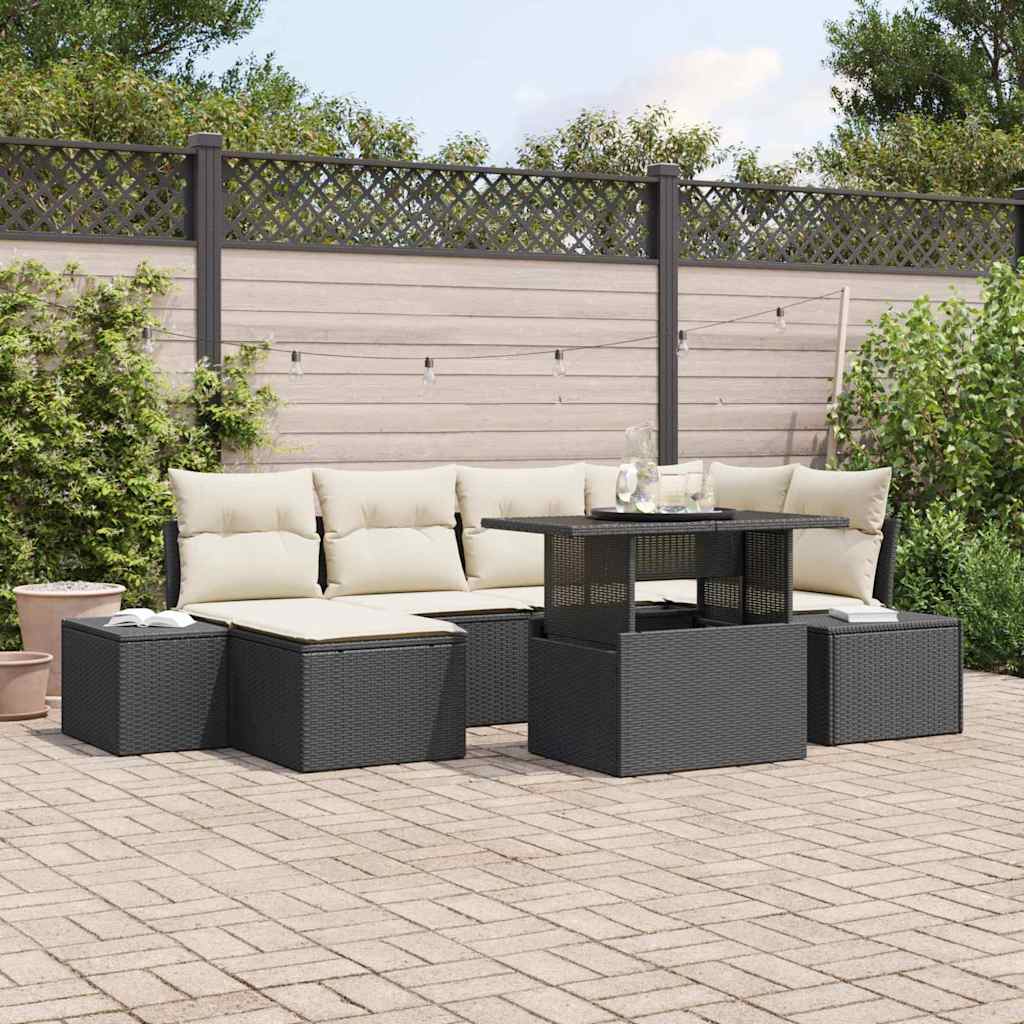 Set Divano da Giardino con archiviazione 7 pcs Nero Poly Rattan - homemem39