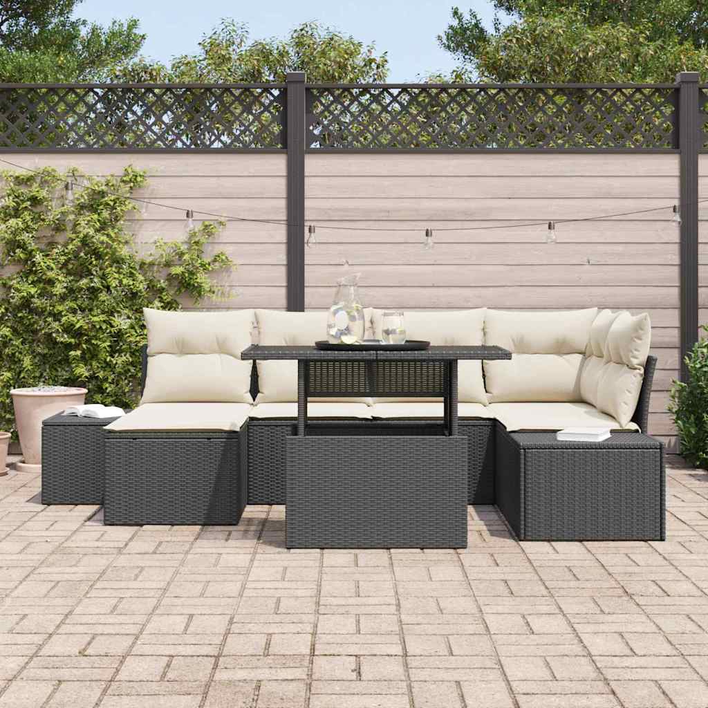 Set Divano da Giardino con archiviazione 7 pcs Nero Poly Rattan - homemem39