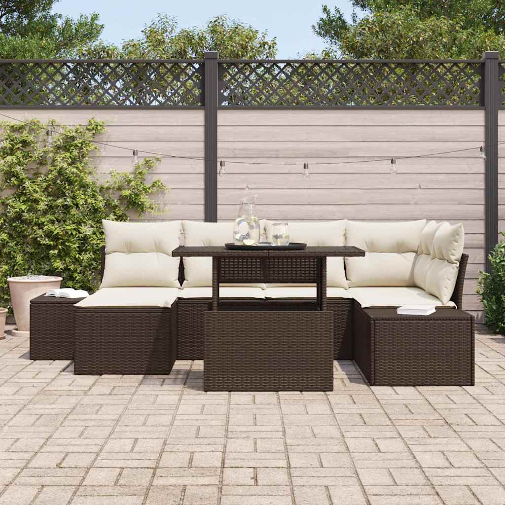 Set Divano da Giardino 7 pcs Marrone Poly Rattan - homemem39