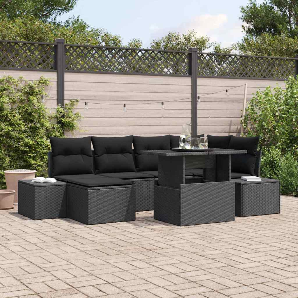 Set Divano da Giardino con archiviazione 7 pcs Nero Poly Rattan - homemem39