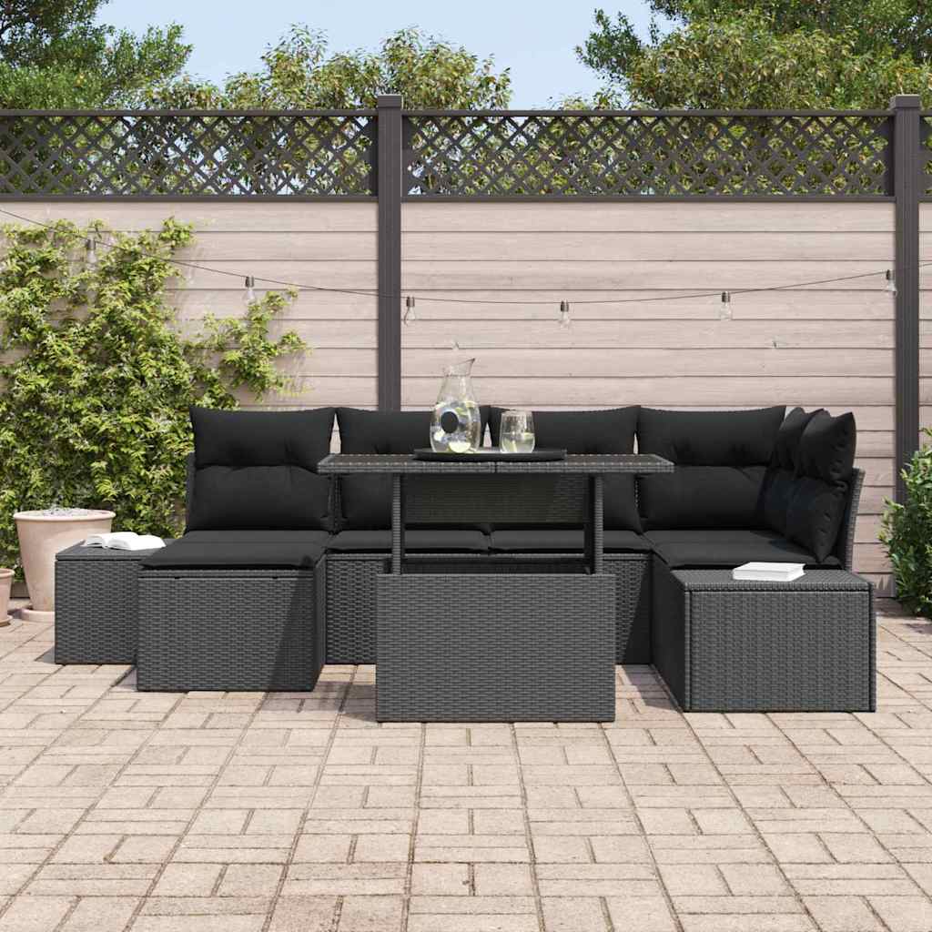 Set Divano da Giardino con archiviazione 7 pcs Nero Poly Rattan - homemem39