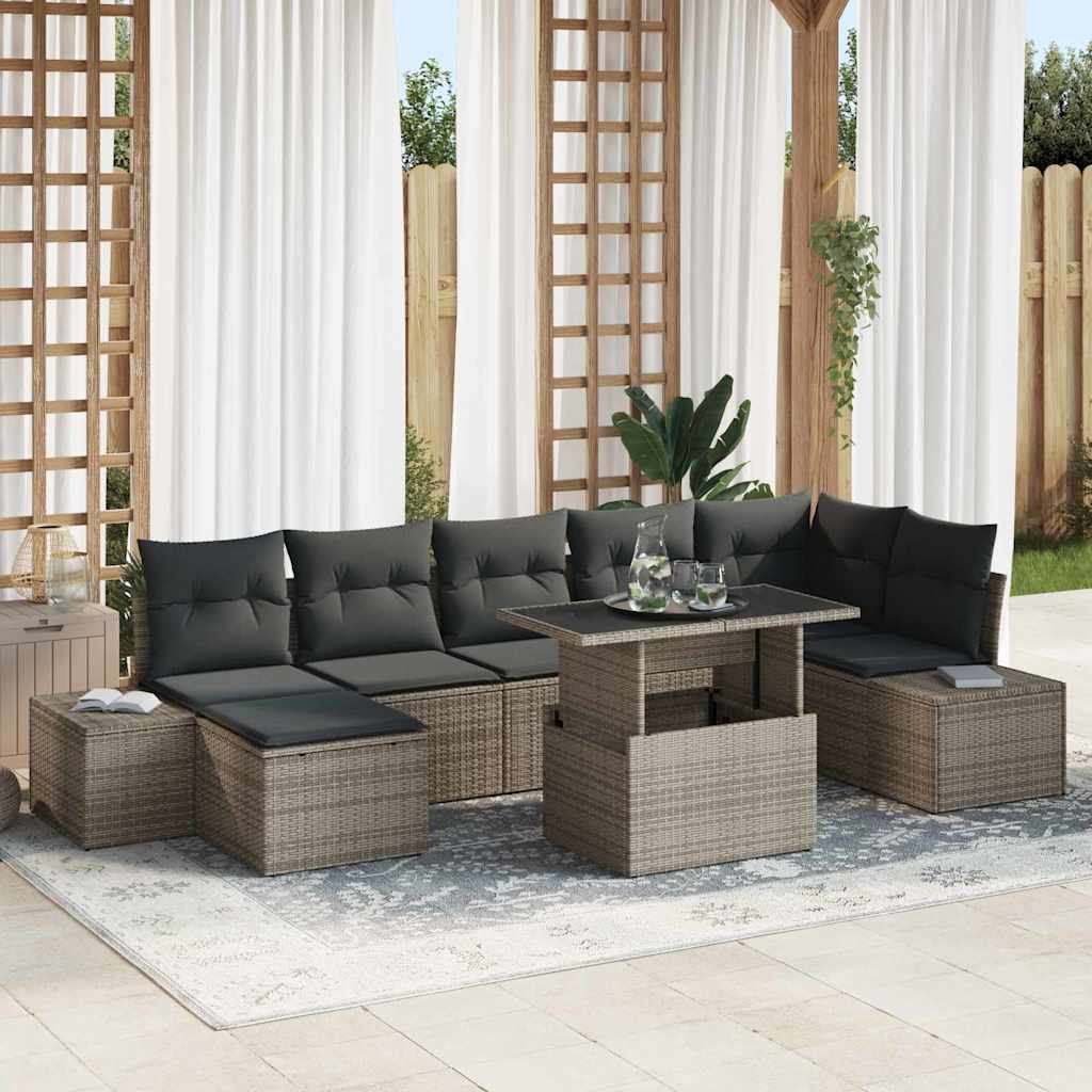 Set Divano da Giardino 8 pcs Grigio Poly Rattan