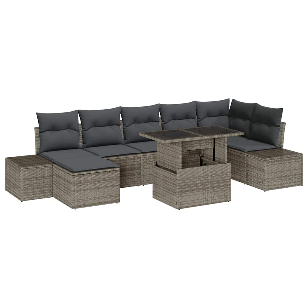 Set Divano da Giardino 8 pcs Grigio Poly Rattan