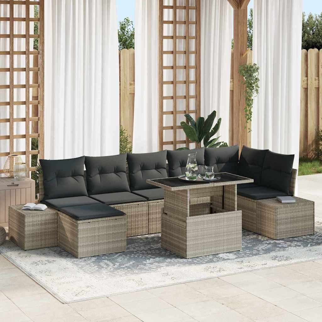Set Divano da Giardino 8 pcs Grigio chiaro Poly Rattan - homemem39