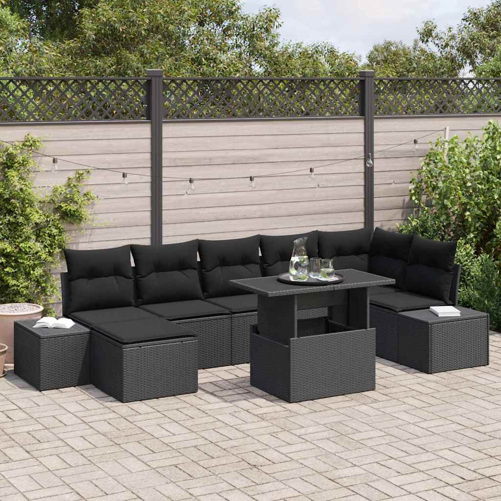 Set Divano da Giardino con archiviazione 8 pcs Nero Poly Rattan | homemem39