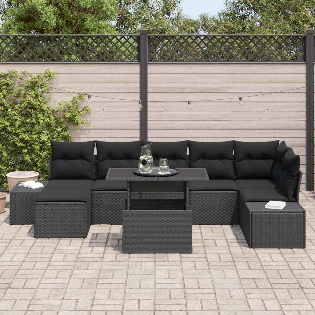 Set Divano da Giardino con archiviazione 8 pcs Nero Poly Rattan | homemem39