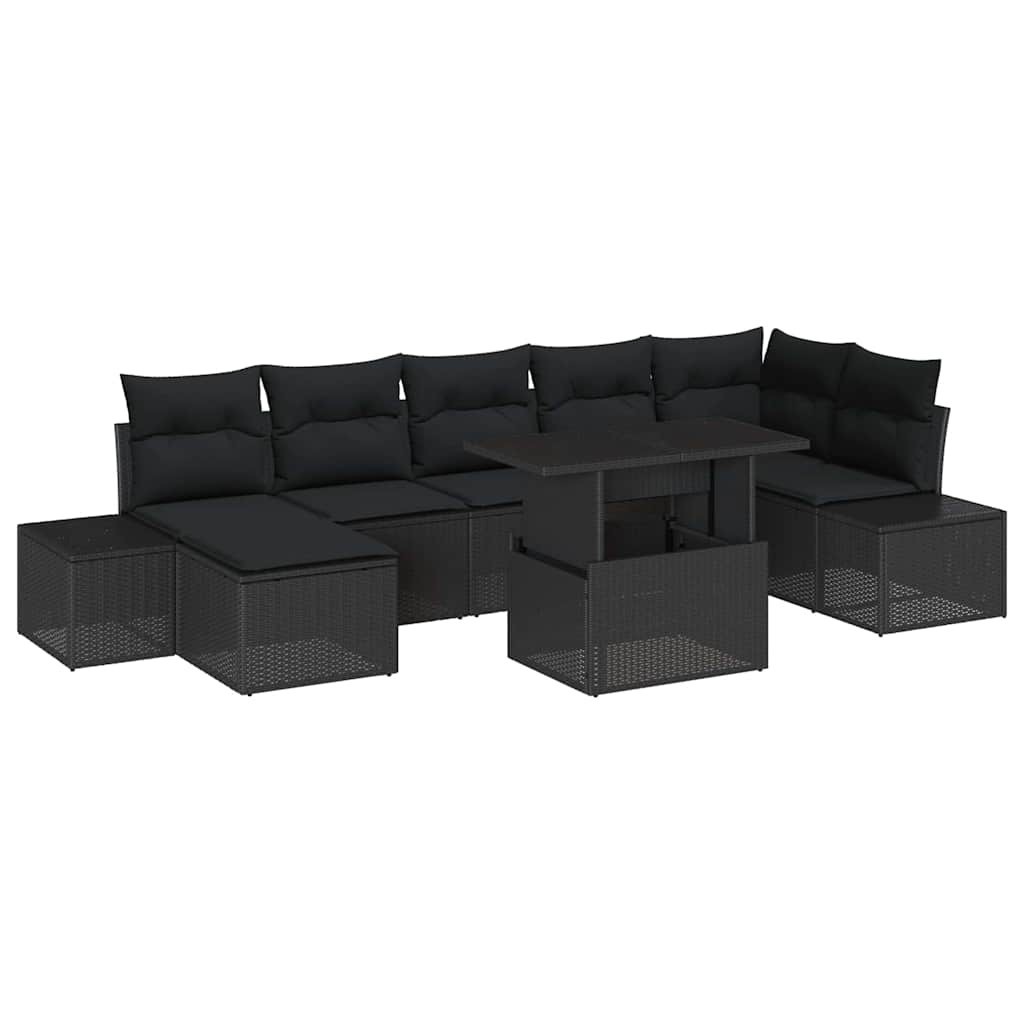 Set Divano da Giardino con archiviazione 8 pcs Nero Poly Rattan | homemem39