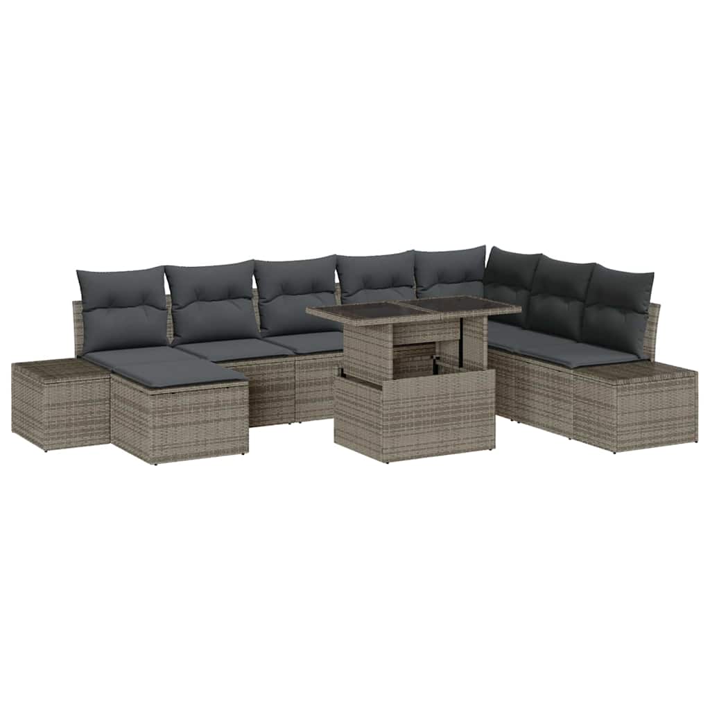 Set Divano da Giardino 9 pcs Grigio Poly Rattan