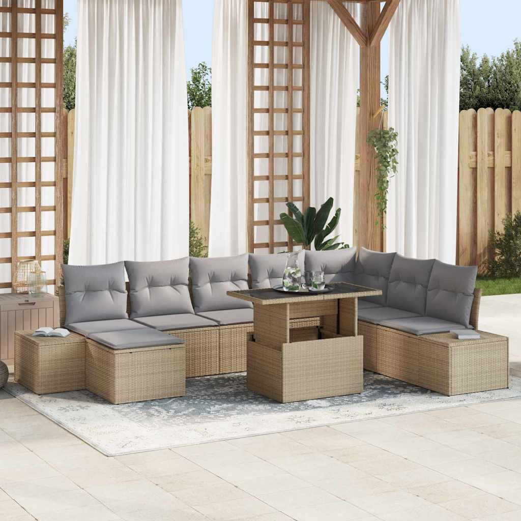 Set Divano da Giardino 9 pcs Beige Poly Rattan | homemem39