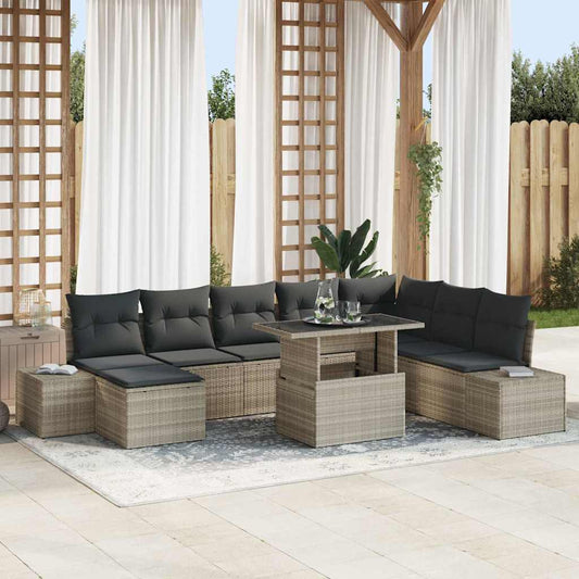Set Divano da Giardino 9 pcs Grigio chiaro Poly Rattan - homemem39