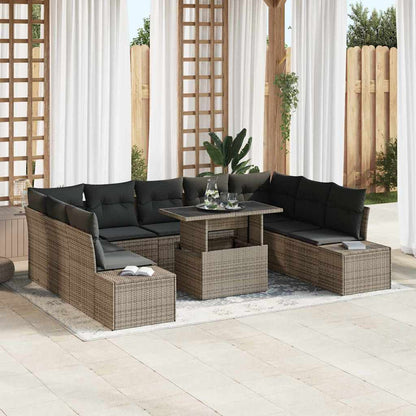 Set Divano da Giardino 10 pcs Grigio Poly Rattan - homemem39