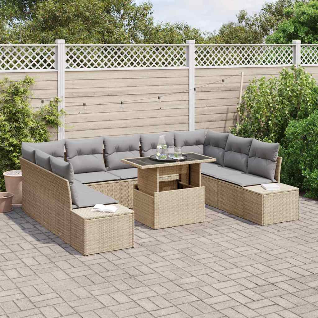 Set Divano da Giardino 10 pcs Beige Poly Rattan - homemem39