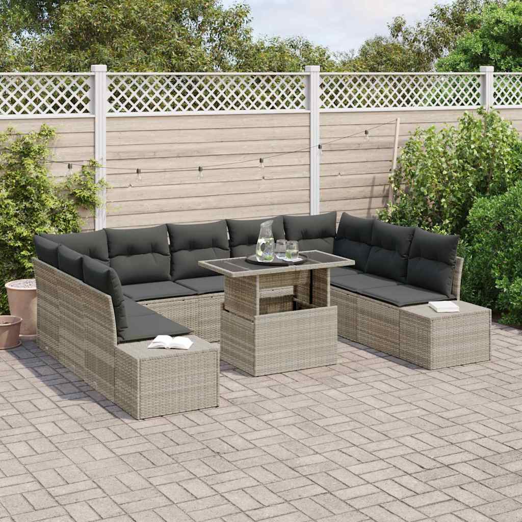 Set Divano da Giardino 10 pcs Grigio chiaro Poly Rattan - homemem39