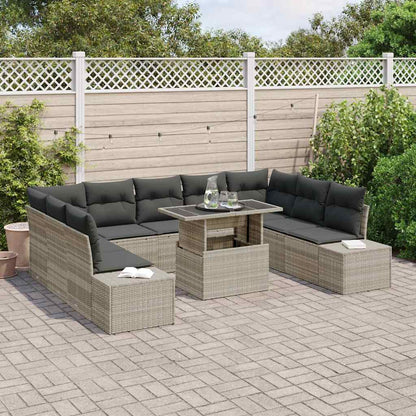 Set Divano da Giardino 10 pcs Grigio chiaro Poly Rattan - homemem39