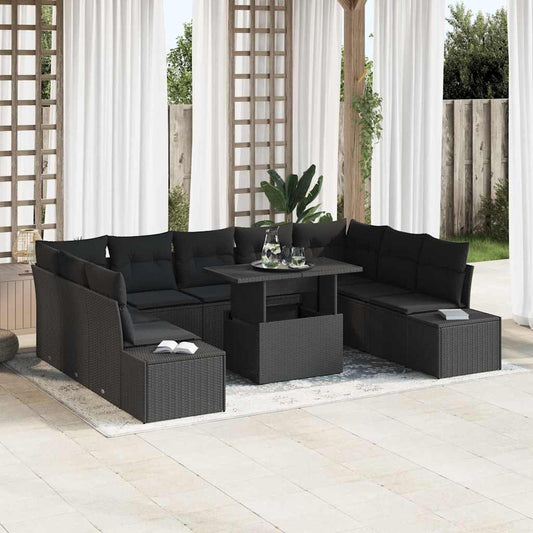 Set Divano da Giardino 10 pcs Nero Poly Rattan - homemem39