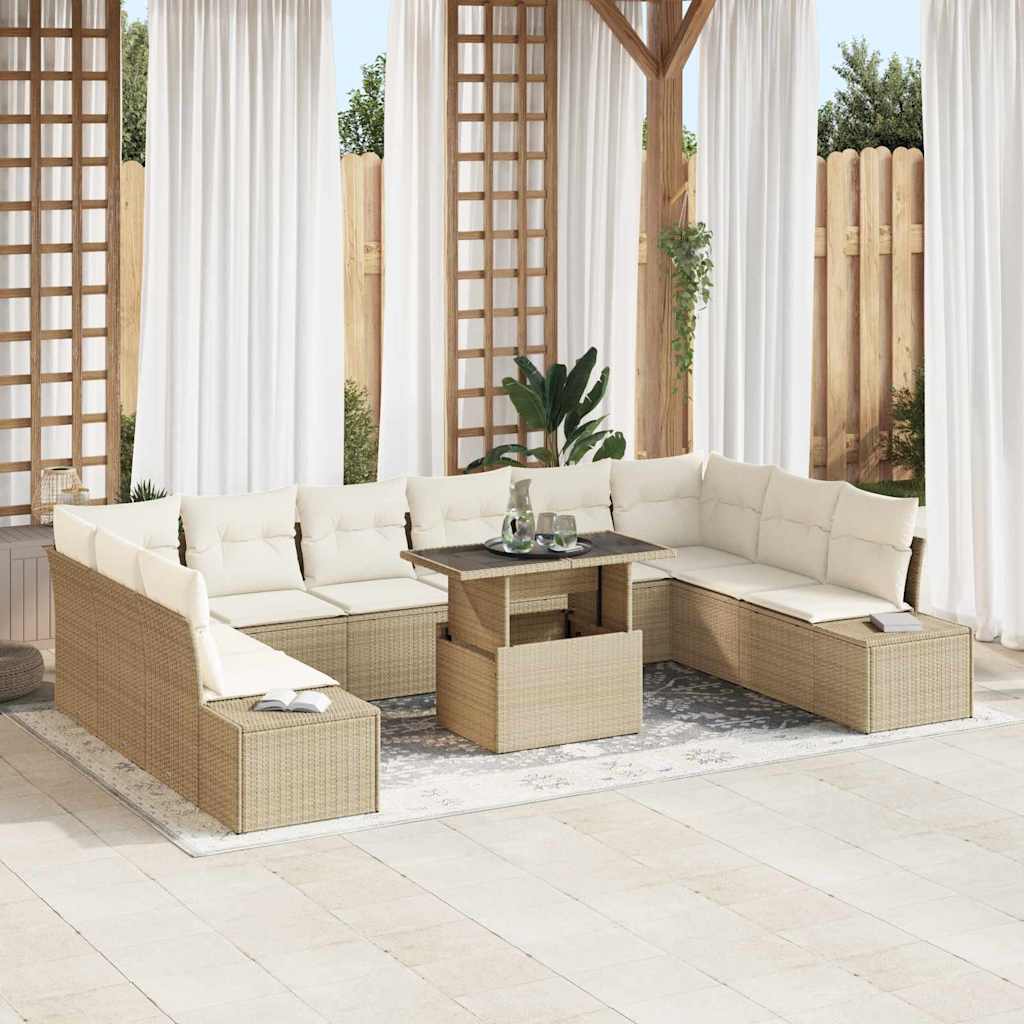Set Divano da Giardino 11 pcs Beige Poly Rattan | homemem39