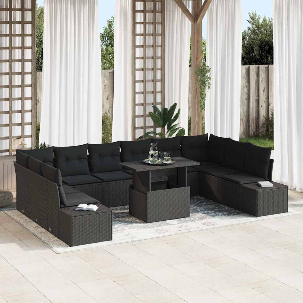 Set Divano da Giardino 11 pcs Nero Poly Rattan - homemem39