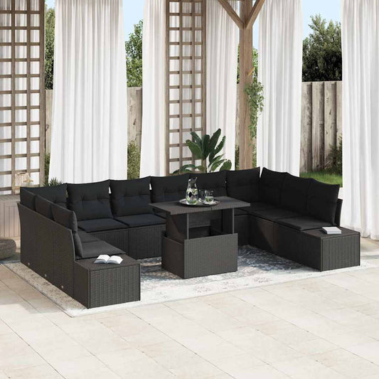 Set Divano da Giardino 11 pcs Nero Poly Rattan - homemem39