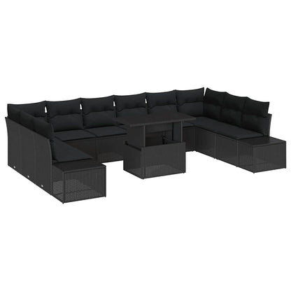 Set Divano da Giardino 11 pcs Nero Poly Rattan - homemem39