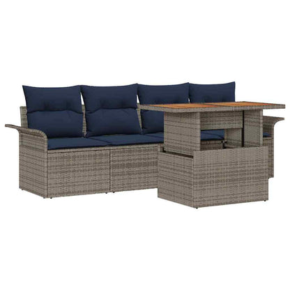 Set Divano da Giardino 5 pcs Grigio Poly Rattan | homemem39