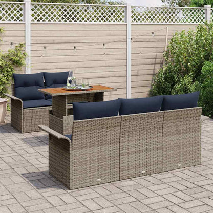 Set Divano da Giardino 6 pcs Grigio Poly Rattan