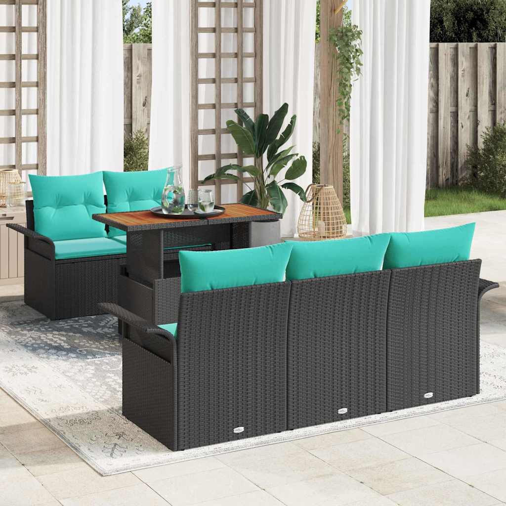 Set Divano da Giardino con archiviazione 6 pcs Nero Poly Rattan | homemem39