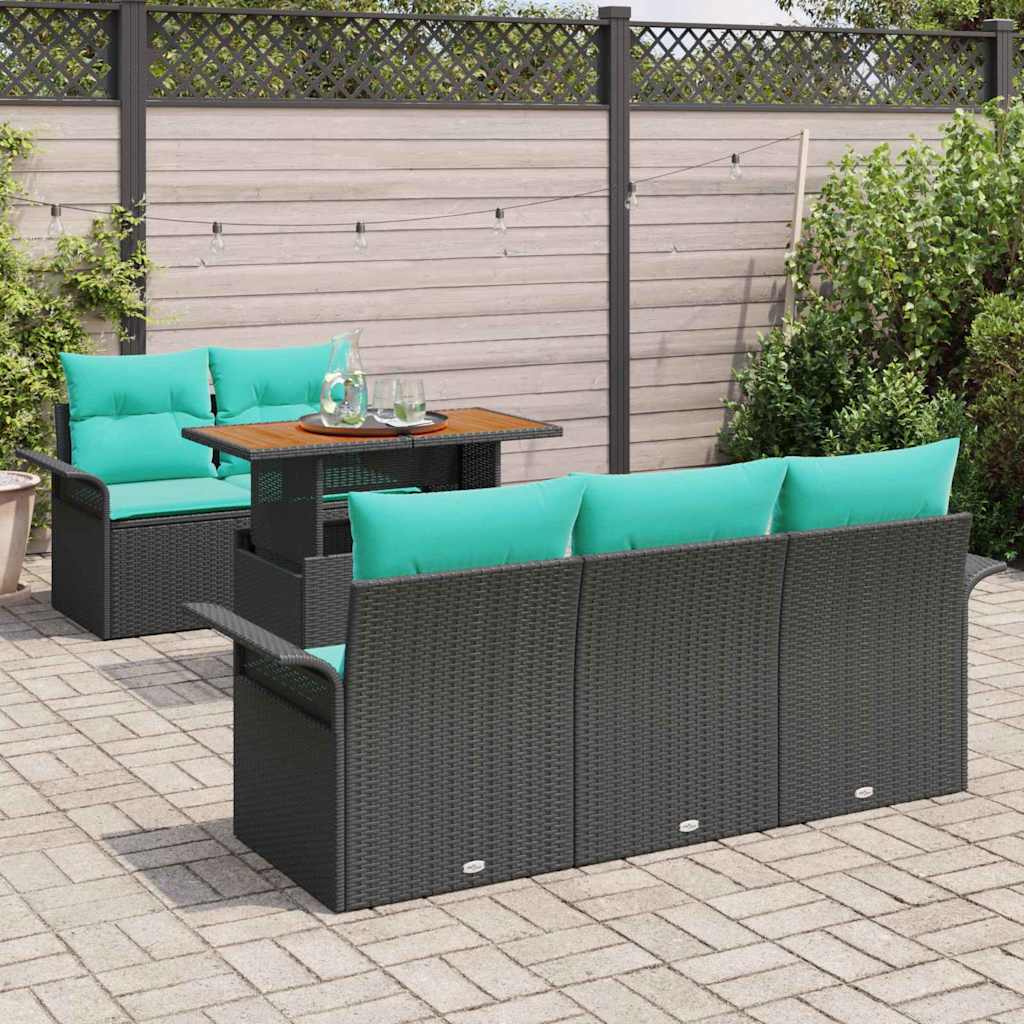 Set Divano da Giardino con archiviazione 6 pcs Nero Poly Rattan | homemem39