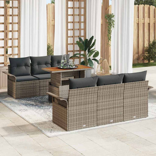 Set Divano da Giardino 7 pcs Grigio Poly Rattan - homemem39