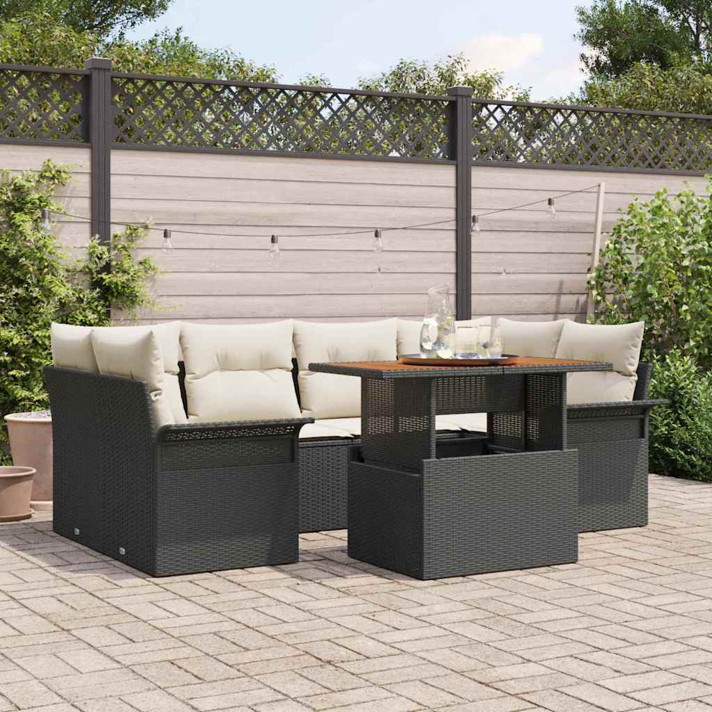 Set Divano da Giardino con archiviazione 7 pcs Nero Poly Rattan - homemem39