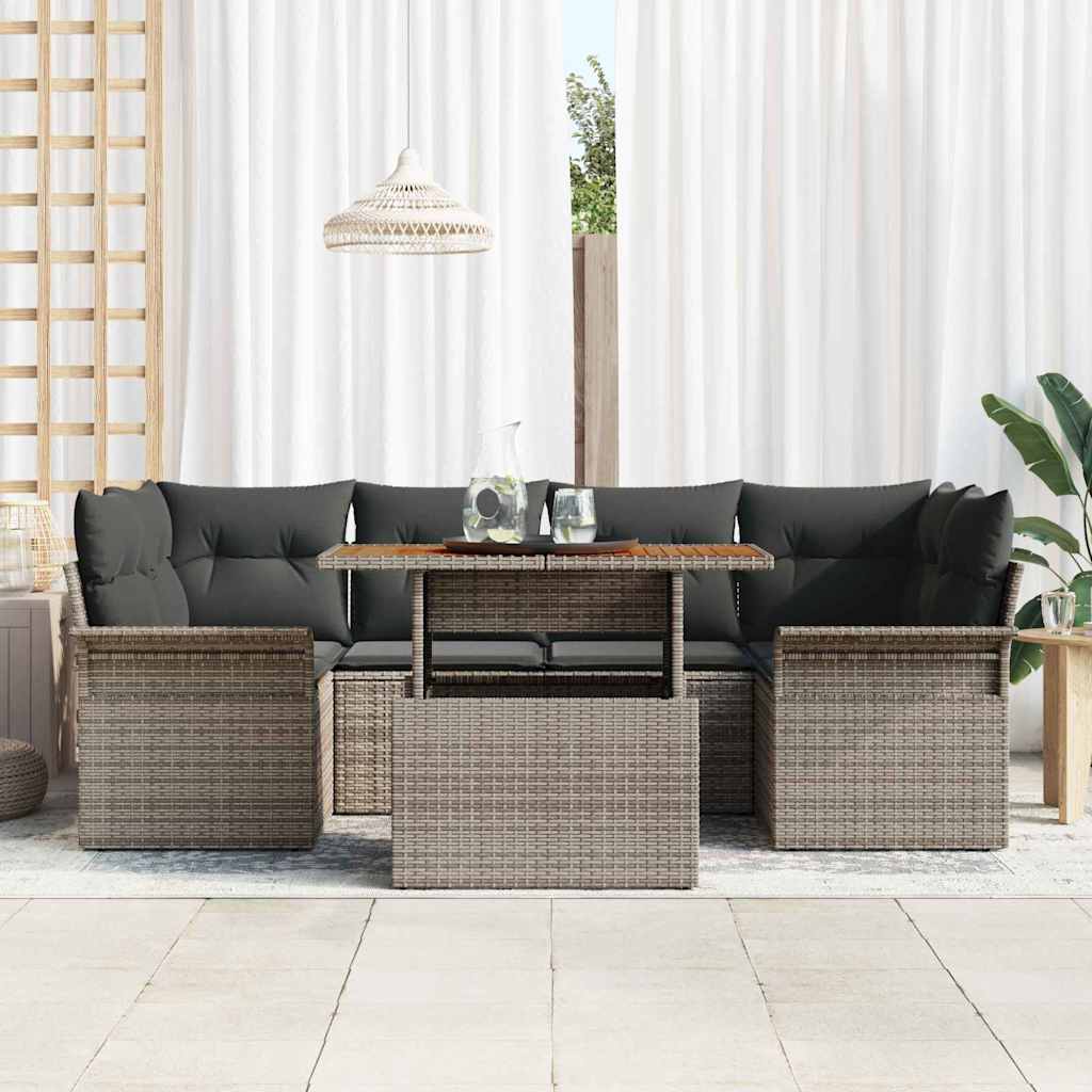 Set Divano da Giardino 7 pcs Grigio Poly Rattan - homemem39