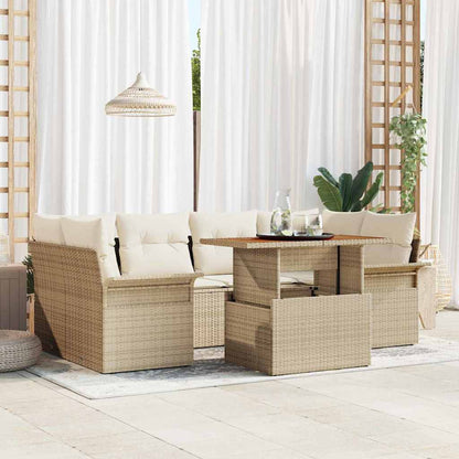 Set Divano da Giardino 7 pcs Beige Poly Rattan