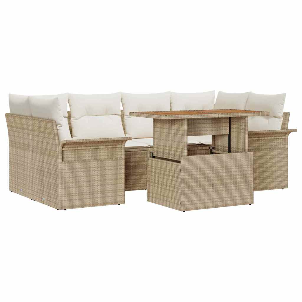 Set Divano da Giardino 7 pcs Beige Poly Rattan