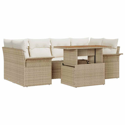 Set Divano da Giardino 7 pcs Beige Poly Rattan