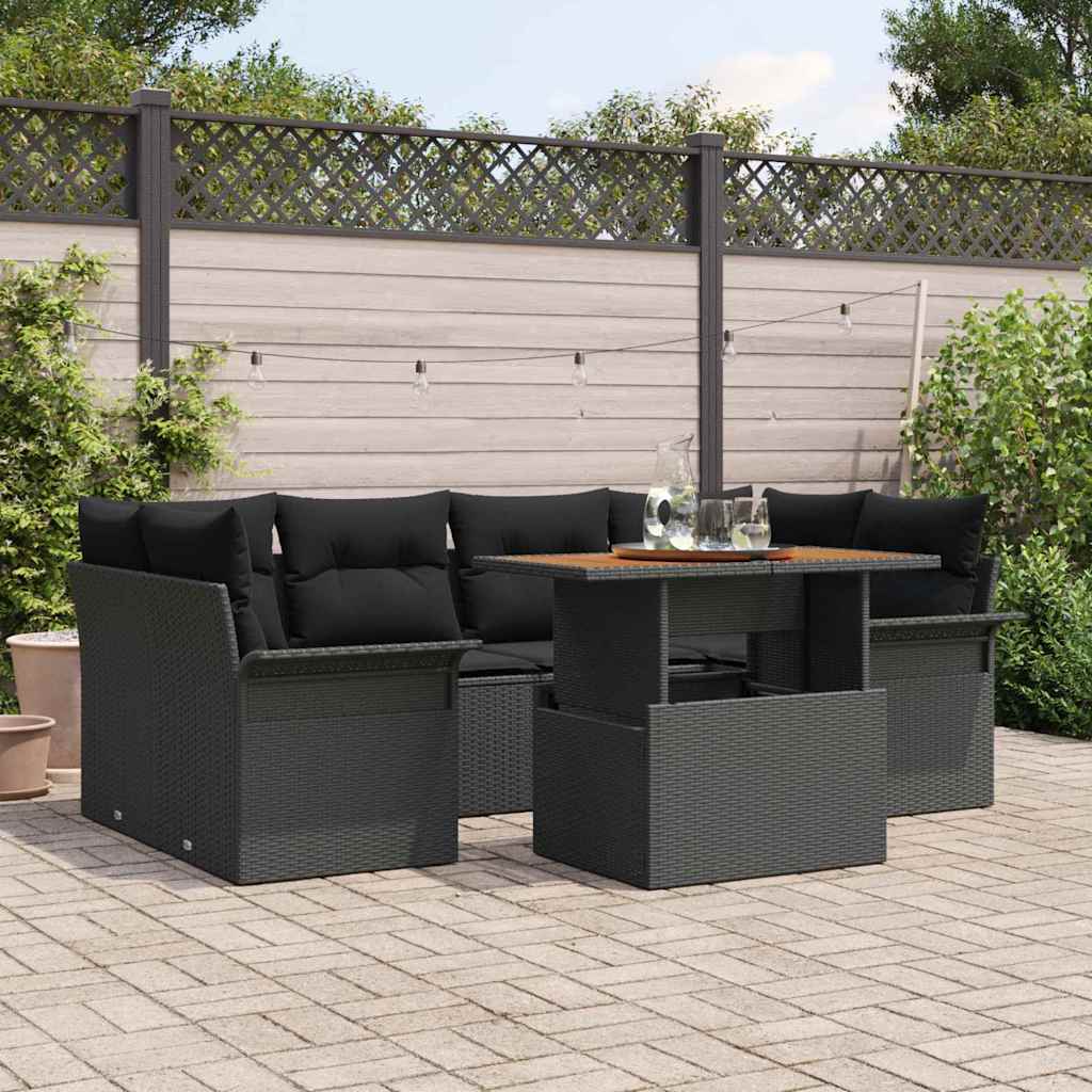 Set Divano da Giardino con archiviazione 7 pcs Nero Poly Rattan | homemem39