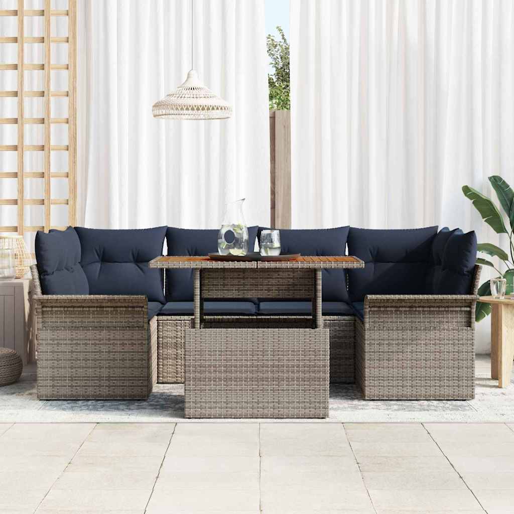 Set Divano da Giardino 7 pcs Grigio Poly Rattan | homemem39