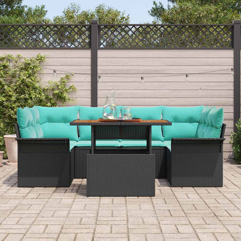 Set Divano da Giardino con archiviazione 7 pcs Nero Poly Rattan | homemem39