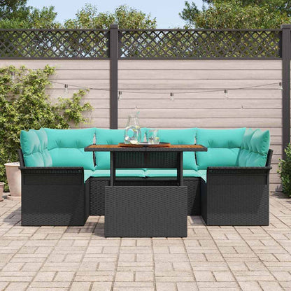 Set Divano da Giardino con archiviazione 7 pcs Nero Poly Rattan | homemem39