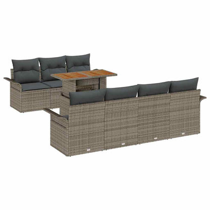 Set Divano da Giardino 8 pcs Grigio Poly Rattan