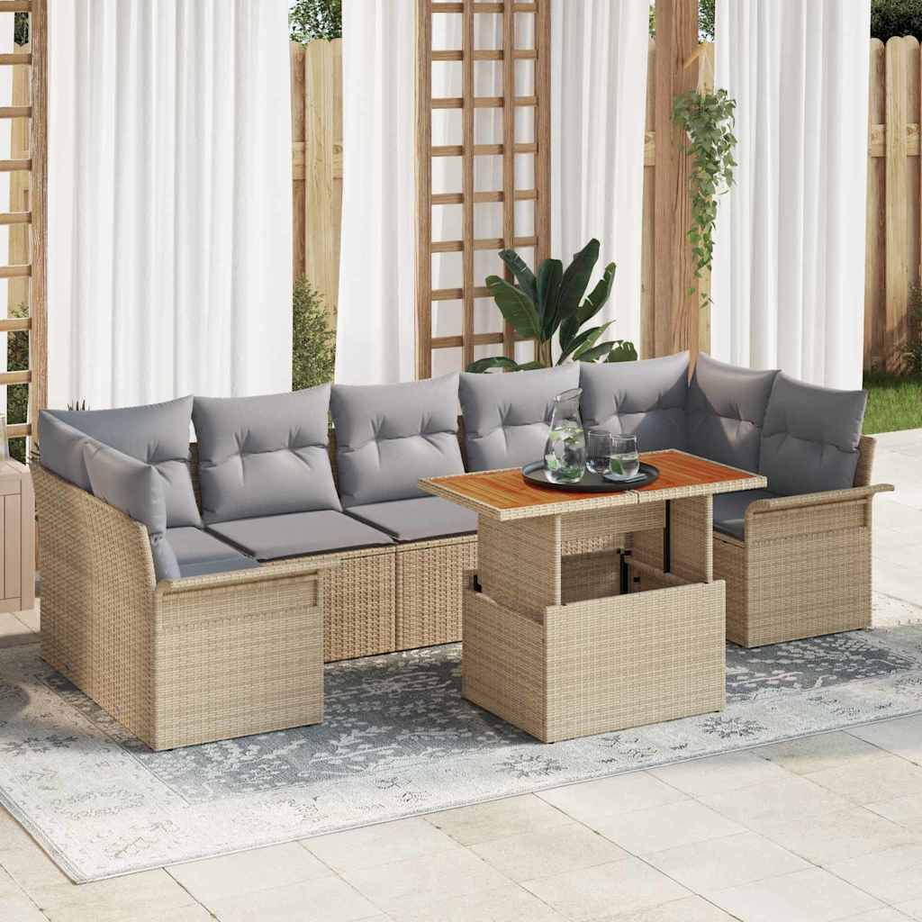 Set Divano da Giardino 8 pcs Beige Poly Rattan - homemem39