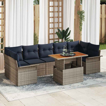 Set Divano da Giardino 8 pcs Grigio Poly Rattan | homemem39