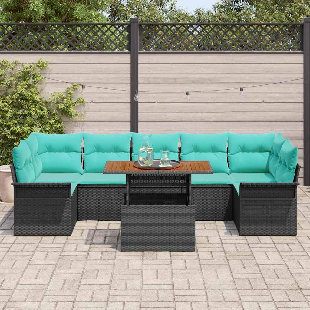 Set Divano da Giardino con archiviazione 8 pcs Nero Poly Rattan | homemem39