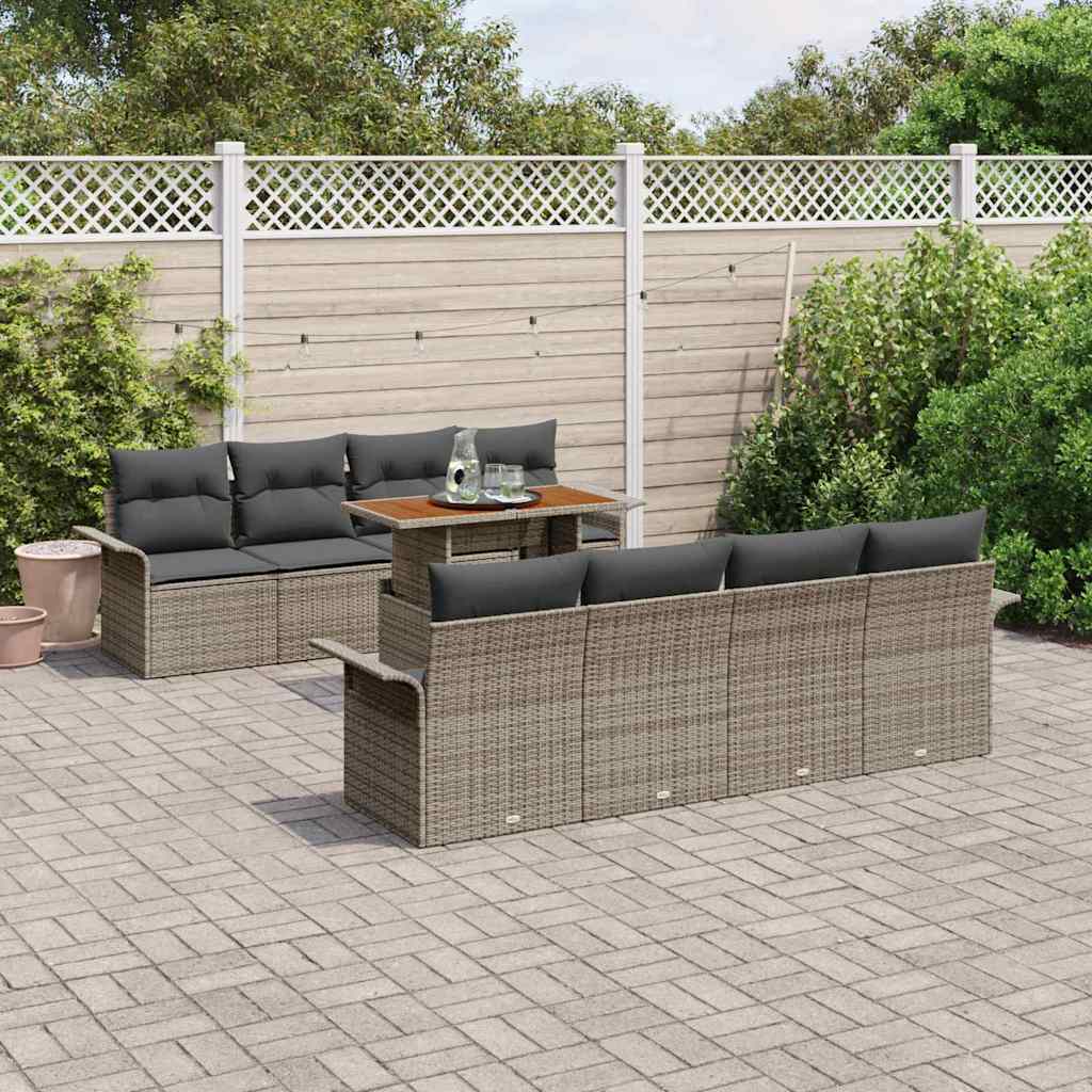 Set Divano da Giardino 9 pcs Grigio Poly Rattan - homemem39