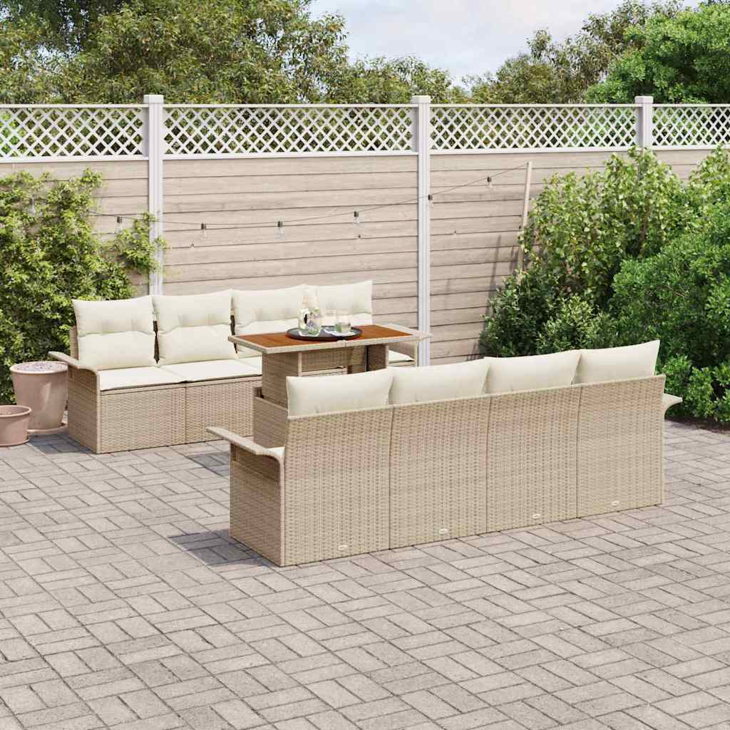 Set Divano da Giardino 9 pcs Beige Poly Rattan - homemem39