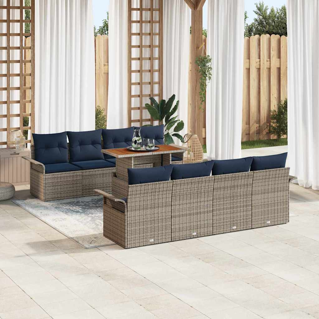 Set Divano da Giardino 9 pz Grigio Poly Rattan