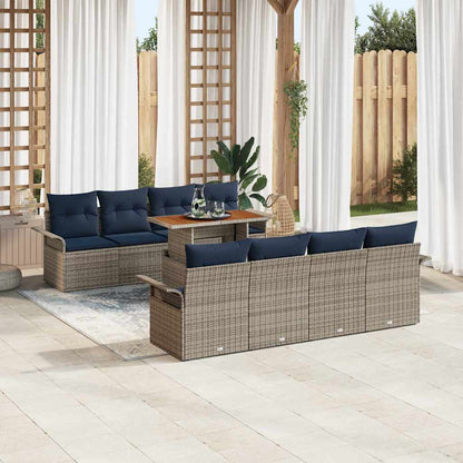 Set Divano da Giardino 9 pz Grigio Poly Rattan
