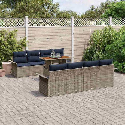 Set Divano da Giardino 9 pz Grigio Poly Rattan