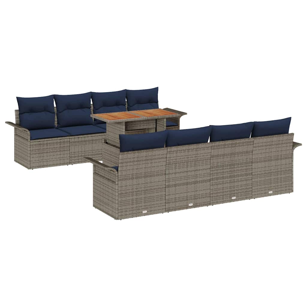 Set Divano da Giardino 9 pz Grigio Poly Rattan