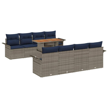 Set Divano da Giardino 9 pz Grigio Poly Rattan