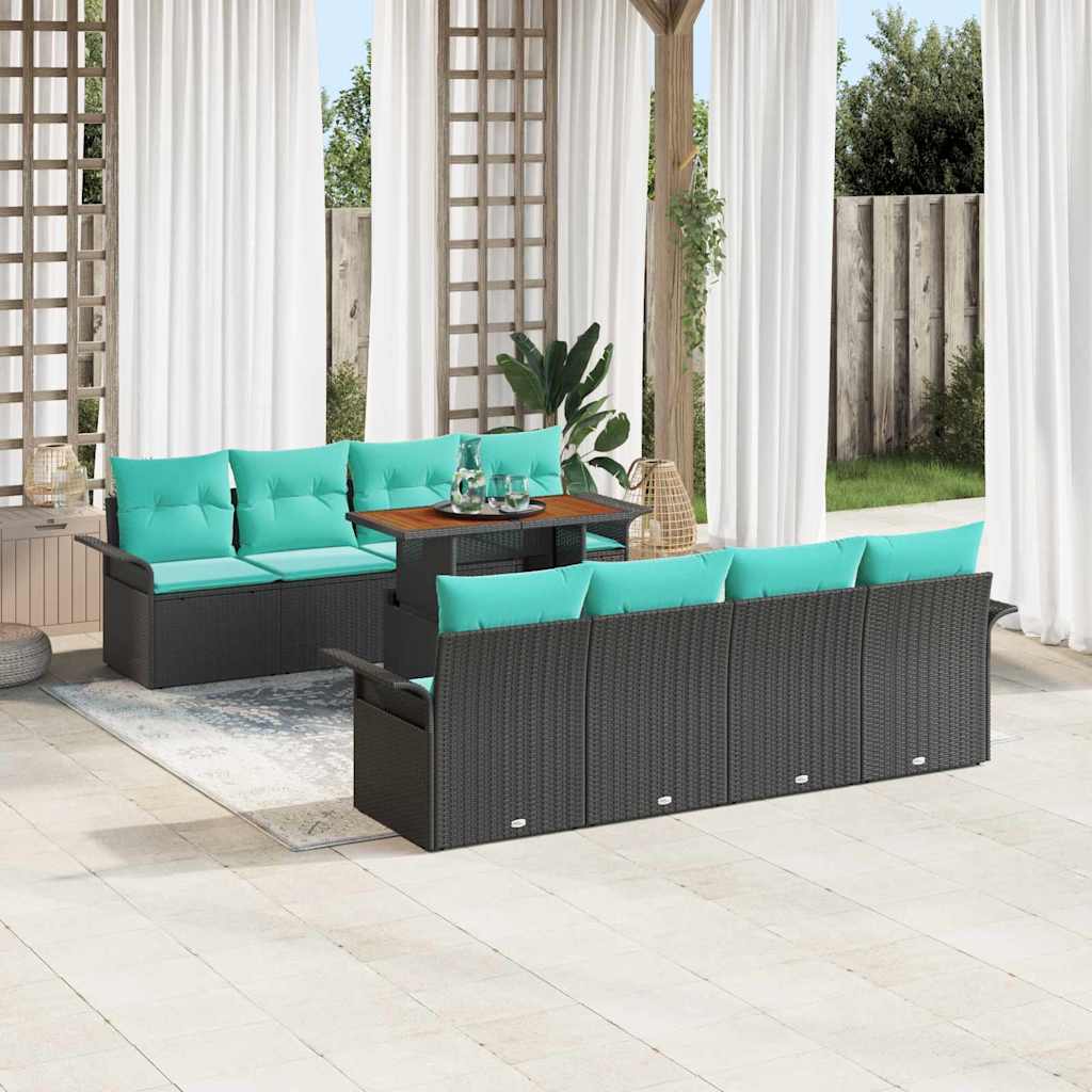 Set Divano da Giardino con archiviazione 9 pcs Nero Poly Rattan | homemem39